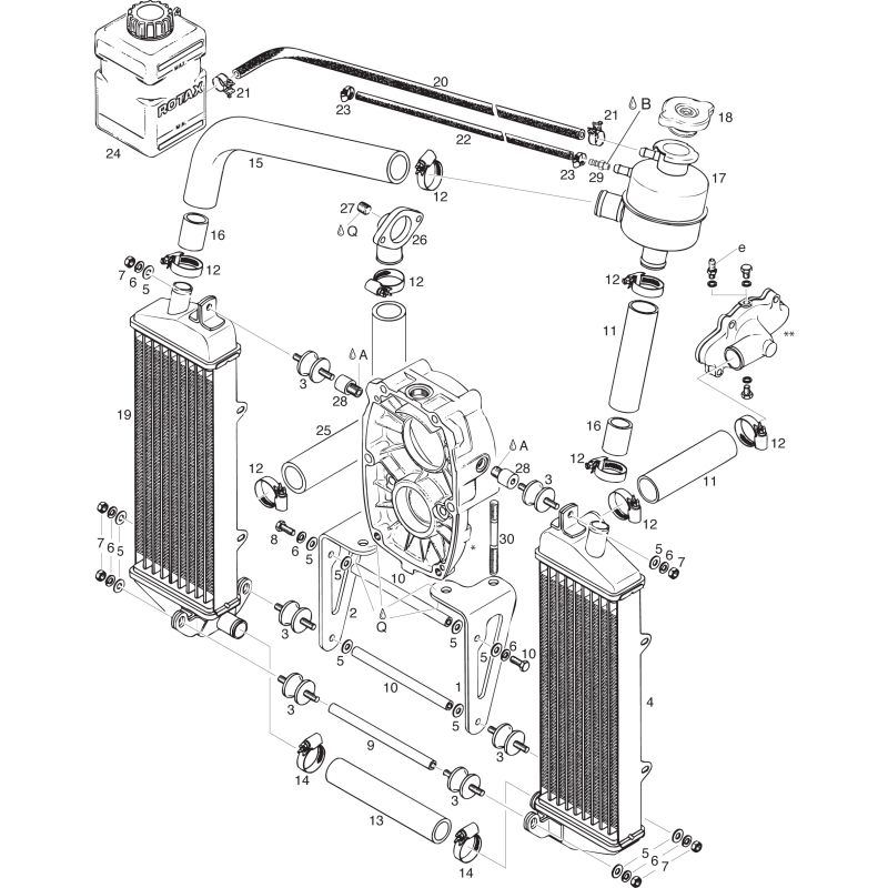 2-Piece Radiator Set, Inverted Engine Installation, for ROTAX 582 UL Mod. 90/99